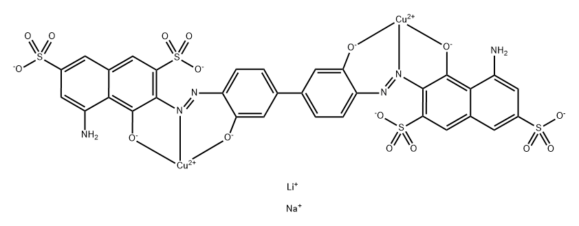 Cuprate(4-), [μ-[[3,3'-[(3,3'-dihydroxy[ 1,1'-biphenyl]-4,4'-diyl)bis(azo)]bis[5-amino-4 -hydroxy-2,7-naphthalenedisulfonato]](8-)]]di-, dilithium disodium Structure