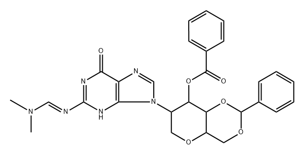 1,5-Anhydro-3-O-benzoyl-4,6-O-benzylidene-2-deoxy-2-(N8-(dimethylamino)methyleneguanidin-1-yl)-D-altro-hexitol 结构式