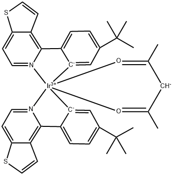乙酰丙酮酸二(4-(4-叔丁基-苯基)-噻吩[3,2-C]吡啶-C2,N)合铱(III), 1267497-10-8, 结构式
