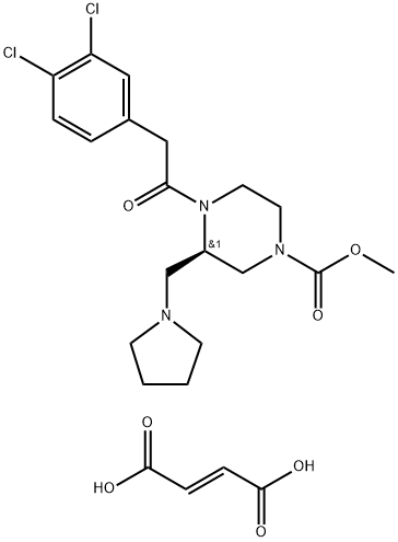 (R)-Methyl 4-(2-(3,4-dichlorophenyl)acetyl)-3-(pyrrolidin-1-ylmethyl)piperazine-1-carboxylate fumarate Structure