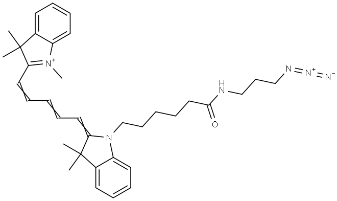 3H-Indolium, 2-[5-[1-[6-[(3-azidopropyl)amino]-6-oxohexyl]-1,3-dihydro-3,3-dimethyl-2H-indol-2-ylidene]-1,3-pentadien-1-yl]-1,3,3-trimethyl- Struktur