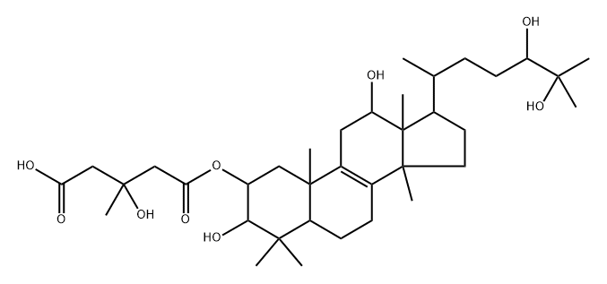 4-カルボキシラト-3-ヒドロキシ-3-メチルブタン酸(24R)-3β,12α,24,25-テトラヒドロキシ-5α-ラノスタ-8-エン-2α-イル 化学構造式