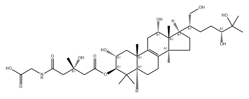 (24R)-ラノスタ-8-エン-2α,3β,12α,21,24,25-ヘキサオール3-[3-ヒドロキシ-3-メチル-4-[(ヒドロキシカルボニルメチルアミノ)カルボニル]ブタノアート] 化学構造式
