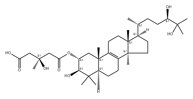 4-カルボキシラト-3-ヒドロキシ-3-メチルブタン酸(24R)-3β,24,25-トリヒドロキシ-5α-ラノスタ-8-エン-2α-イル 化学構造式