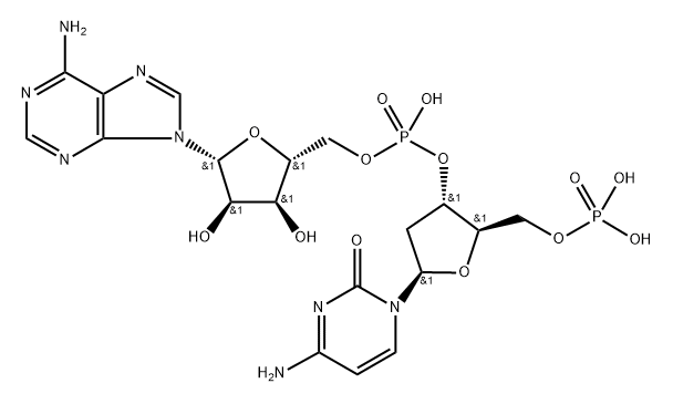 [(2R,3S,5R)-5-(4-氨基-2-氧代嘧啶-1-基)-2-(膦酰氧基甲基)四氢呋喃-3-基][(2R,3S,4R,5R)-5-(6-氨基嘌呤-9-基)-3,4-二羟基四氢呋喃-2-基]甲基磷酸氢酯, 127067-28-1, 结构式