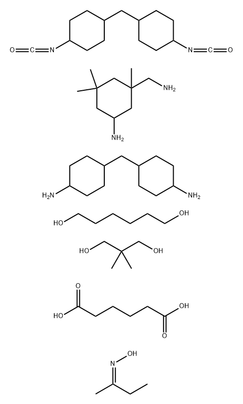Hexanedioic acid, polymer with 5-amino-1,3,3-trimethylcyclohexanemethanamine, 2,2-dimethyl-1,3-propanediol, 1,6-hexanediol, 4,4'-methylenebis[cyclohexanamine] and 1,1'-methylenebis[4-isocyanatocyclohexane], Me Et ketone oxime-blocked 结构式