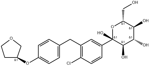1-chloro-4-(β-D-glucopyranos-1-yl)-2-[4-((S)-tetrahydrofuran-3-yloxy)benzyl]benzene 化学構造式
