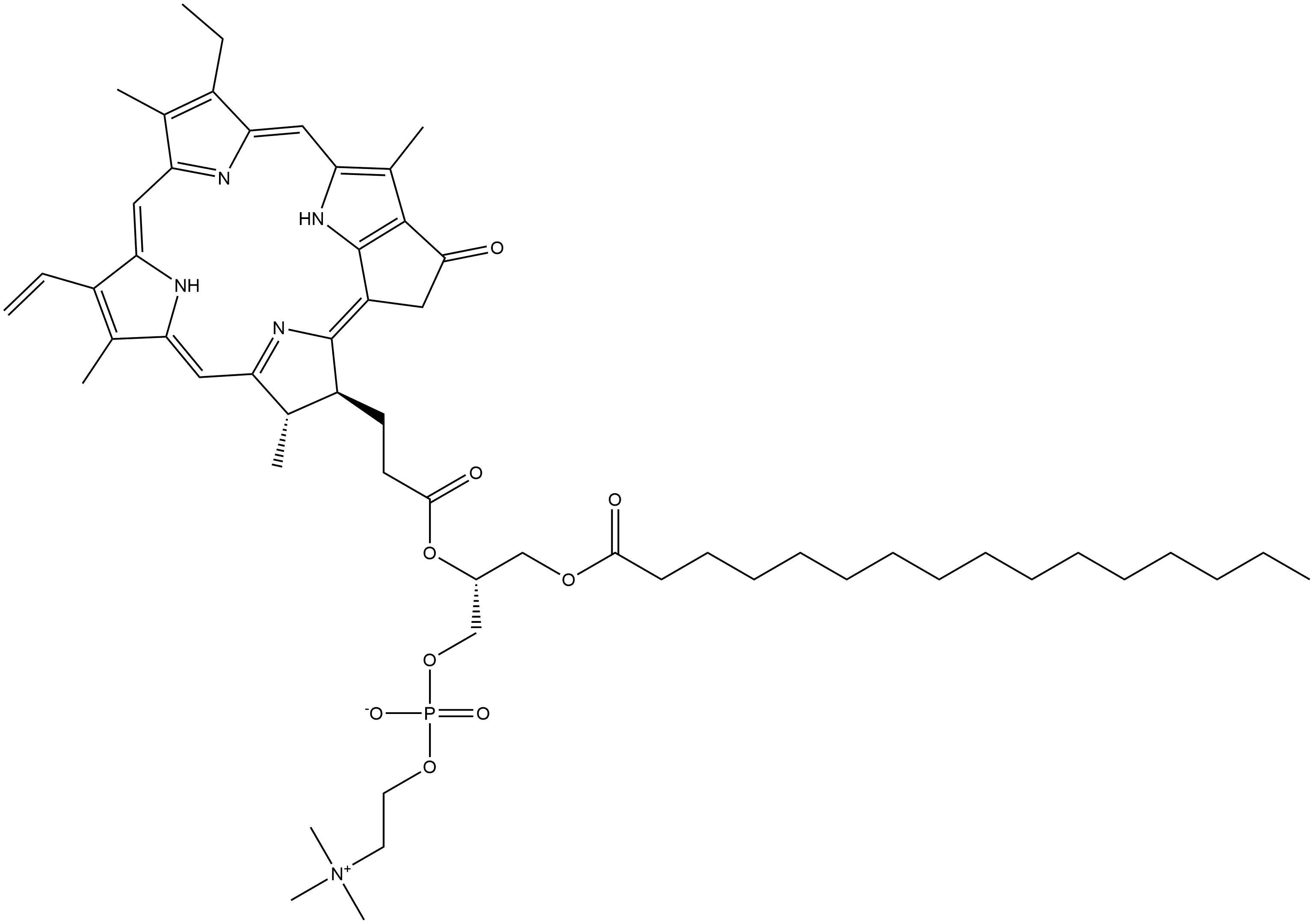 3,5,9-Trioxa-4-phosphapentacosan-1-aminium, 7-[3-[(3S,4S)-9-ethenyl-14-ethyl-4,8,13,18-tetramethyl-20-oxo-3-phorbinyl]-1-oxopropoxy]-4-hydroxy-N,N,N-trimethyl-10-oxo-, inner salt, 4-oxide, (7R)- Structure