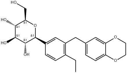 (2S,3R,4R,5S,6R)-2-[3-(2,3-ジヒドロ-1,4-ベンゾジオキシン-6-イルメチル)-4-エチルフェニル]-6-(ヒドロキシメチル)オキサン-3,4,5-トリオール 化学構造式