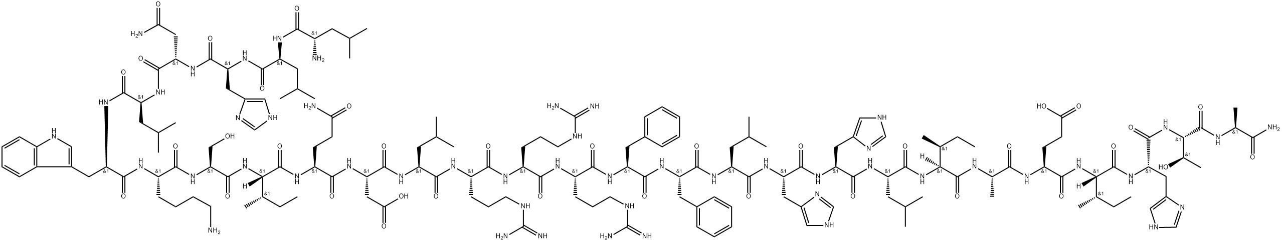 (Asn10,Leu11,D-Trp12)-pTH-Related Protein (7-34) amide (human, mouse, rat) H-Leu-Leu-His-Asn-Leu-D-Trp-Lys-Ser-Ile-Gln-Asp-Leu-Arg-Arg-Arg-Phe-Phe-Leu-His-His-Leu-Ile-Ala-Glu-Ile-His-Thr-Ala-NH2 Struktur