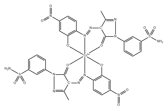 Chromate(1-), bis[3-[4,5-dihydro-4-[[2-(hydroxy-κO)-4-nitrophenyl]azo-κN2]-3-methyl-5-(oxo-κO)-1H-pyrazol-1-yl]benzenesulfonamidato(2-)]-,13011-67-1,结构式