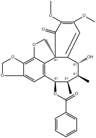 1H,14H-Benzo[1,8]cycloocta[1,2,3-cd][1,3]dioxolo[4,5-g]benzofuran-1-one, 8-(benzoyloxy)-5,6,7,8-tetrahydro-5-hydroxy-2,3-dimethoxy-6,7-dimethyl-, [5R-(5α,6β,7β,8β,14aS*)]- (9CI) Structure
