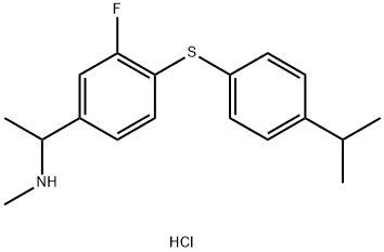[1-(3-fluoro-4-{[4-(propan-2-yl)phenyl]sulfanyl}phenyl)ethyl](methyl)amine hydrochloride Structure