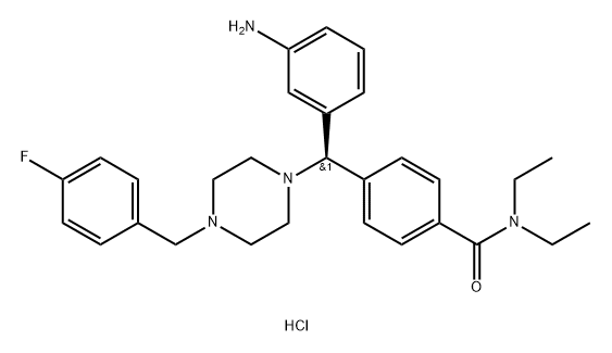 4-[(R)-(3-aminophenyl)({4-[(4-fluorophenyl)methyl] piperazin-1-yl})methyl]-N,N-diethylbenzamide trihydrochloride,1309859-18-4,结构式