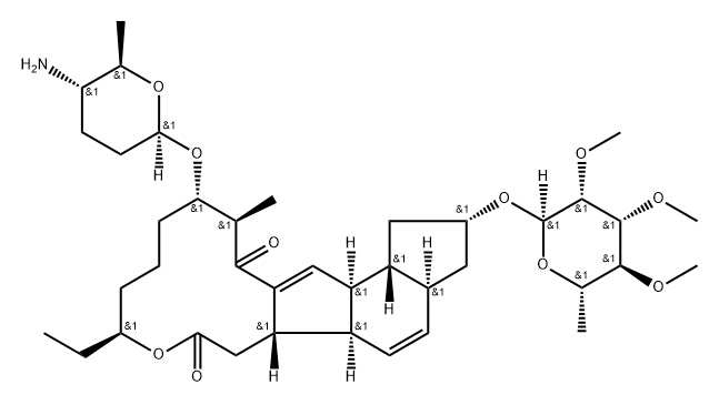 1H-as-Indaceno3,2-doxacyclododecin-7,15-dione, 13-(2R,5S,6R)-5-aminotetrahydro-6-methyl-2H-pyran-2-yloxy-2-(6-deoxy-2,3,4-tri-O-methyl-.alpha.-L-mannopyranosyl)oxy-9-ethyl-2,3,3a,5a,5b,6,9,10,11,12,13,14,16a,16b-tetradecahydro-14-methyl-, (2R,3aS,5aR,5bS, Structure