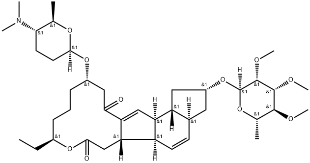 1H-as-Indaceno3,2-doxacyclododecin-7,15-dione, 2-(6-deoxy-2,3,4-tri-O-methyl-.alpha.-L-mannopyranosyl)oxy-13-(2R,5S,6R)-5-(dimethylamino)tetrahydro-6-methyl-2H-pyran-2-yloxy-9-ethyl-2,3,3a,5a,5b,6,9,10,11,12,13,14,16a,16b-tetradecahydro-, (2R,3aS,5aR,5bS, Structure