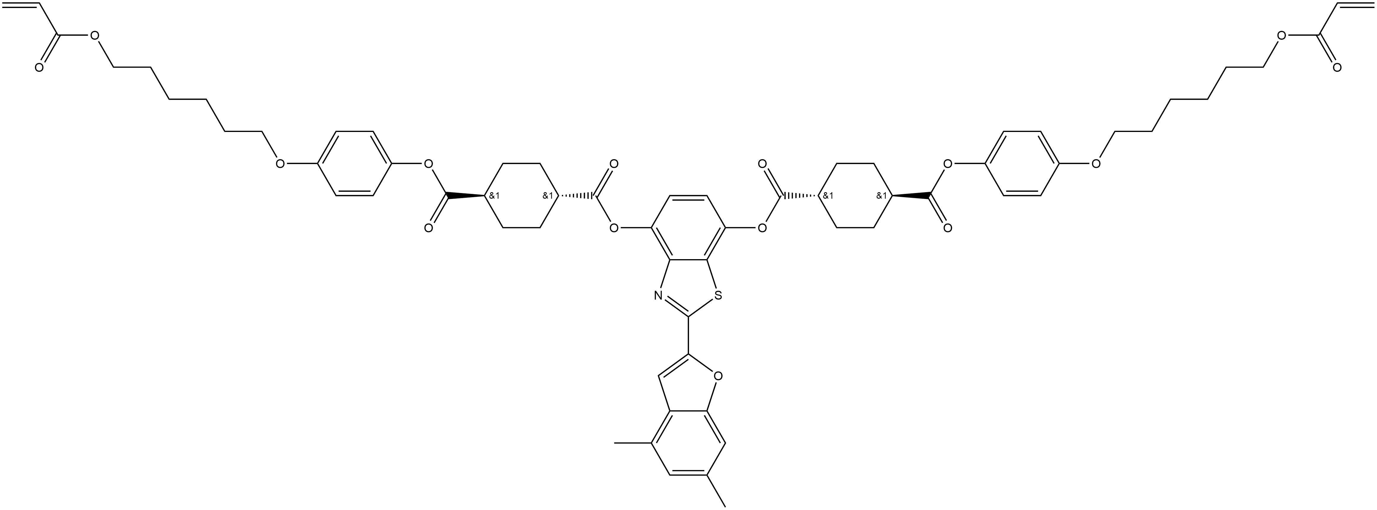1321523-23-2 1,4-Cyclohexanedicarboxylic acid, 1,1'-[2-(4,6-dimethyl-2-benzofuranyl)-4,7-benzothiazolediyl] 4,4'-bis[4-[[6-[(1-oxo-2-propen-1-yl)oxy]hexyl]oxy]phenyl] ester, (trans,trans)-