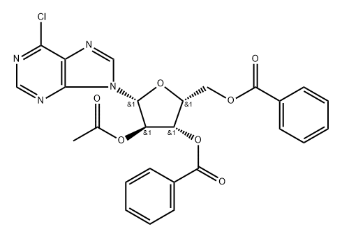 6-chloro-purine-9--D-(2-O-acetyl-3,5-di-O-benzoyl)xylo-furanoside Structure