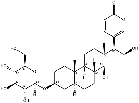 14β,16β-Dihydroxy-3β-(β-D-glucopyranosyloxy)-5α-bufa-20,22-dienolide Struktur