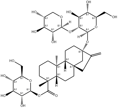 Kaur-16-en-18-oic acid, 13-[(2-O-β-D-xylopyranosyl-β-D-glucopyranosyl)oxy]-, β-D-glucopyranosyl ester, (4α)- Structure