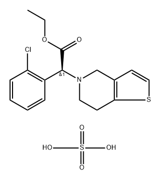 Thieno[3,2-c]pyridine-5(4H)-acetic acid, α-(2-chlorophenyl)-6,7-dihydro-, (αS)-, ethyl ester, sulfate (1:1) Structure