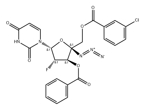 4’-Azido-3’-O-benzoyl-5’-O-(m-chlorobenzoyl)-2’-deoxy-2’-fluoro-beta-D-arabinouridine Structure