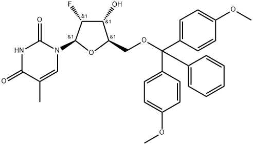 2'-Deoxy-2'-fluoro-5'-O-(4,4'-dimethoxytrityl)-5-methyluridine 结构式
