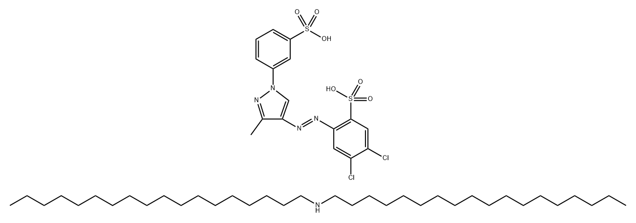 Benzenesulfonic acid, 4,5-dichloro-2-3-methyl-1-(3-sulfophenyl)-1H-pyrazol-4-ylazo-, compd. with N-octadecyl-1-octadecanamine Struktur