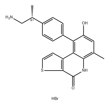 Thieno[2,3-c]quinolin-4(5H)-one, 9-[4-[(1R)-2-amino-1-methylethyl]phenyl]-8-hydroxy-6-methyl-, hydrobromide (1:1) Structure