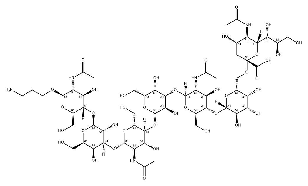 Neu5Acα(2-6)Galβ(1-4)GlcNAcβ(1-3)Galβ(1-4)GlcNAcβ(1-3)Galβ(1-4)GlcNAc-β-propylamine Struktur