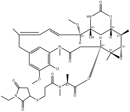 Maytansine, N2'-deacetyl-N2'-[3-[(1-ethyl-2,5-dioxo-3-pyrrolidinyl)thio]-1-oxopropyl]- Struktur
