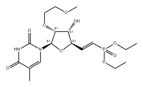 1-[(5E)-5,6-Dideoxy-6-(diethoxyphosphinyl)-2-O-(2-methoxy ethyl)-β-D-ribo-hex-5-enofuranosyl]-5-methyluracil,1345562-43-7,结构式