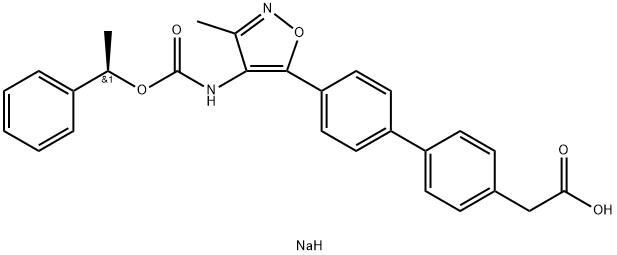 ナトリウム{4'-[3-メチル-4-({[(1R)-1-フェニルエトキシ]カルボニル}アミノ)-1,2-オキサゾール-5-イル]-[1,1'-ビフェニル]-4-イル}酢酸 化学構造式