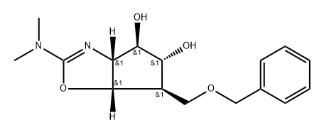 4H-Cyclopentoxazole-4,5-diol, 2-(dimethylamino)-3a,5,6,6a-tetrahydro-6-(phenylmethoxy)methyl-, (3aR,4R,5R,6R,6aS)- Structure