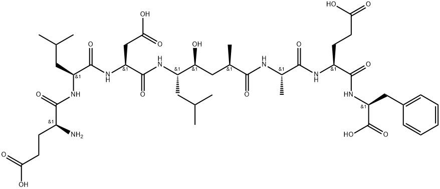 H-GLU-LEU-ASP-[(2R,4S,5S)-5-AMINO-4-HYDROXY-2,7-DIMETHYL-OCTANOYL]-ALA-GLU-PHE-OH Struktur