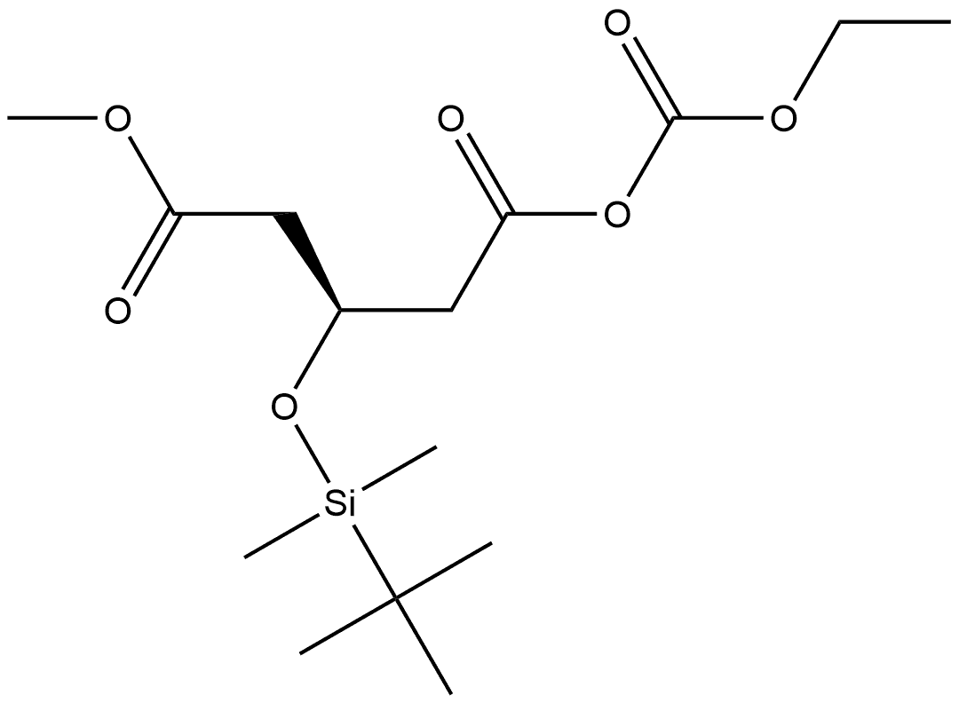 Pentanedioic acid, 3-[[(1,1-dimethylethyl)dimethylsilyl]oxy]-, 1-anhydride with ethyl carbonate, 5-methyl ester, (3S)- 化学構造式