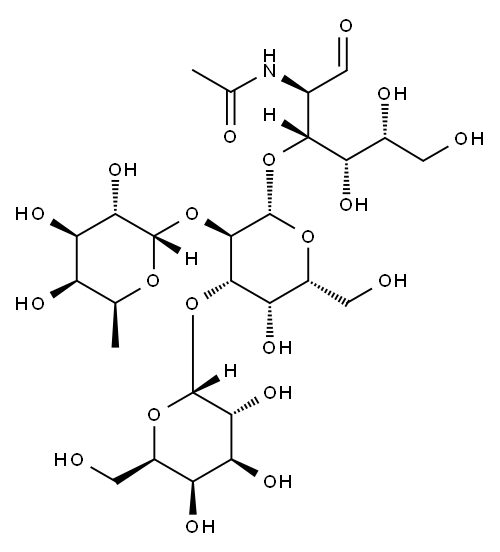 O-6-Deoxy-alpha-L-galactopyranosyl-(1-2)-O-[alpha-D-galactopyranosyl-(1-3)]-O-beta-D-galactopyranosyl-(1-3)-2-(acetylamino)-2-deoxy-D-galactose Struktur