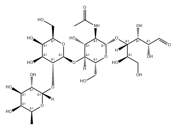 O-6-脱氧-ALPHA-L-吡喃半乳糖基-(1-2)-O-BETA-D-吡喃半乳糖基-(1-4)-O-2-(乙酰氨基)-2-脱氧-BETA-D-吡喃葡萄糖基-(1-4)-D-半乳糖, 1352644-16-6, 结构式