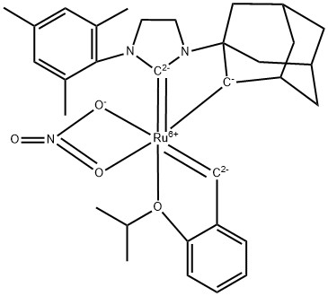 [2-(1-Methylethoxy-O)phenylmethyl-C](nitrato-O,O′){rel-(2R,5R,7R)-adamantane-2,1-diyl[3-(2,4,6-trimethylphenyl)-1-imidazolidinyl-2-y lidene]}ruthenium Structure