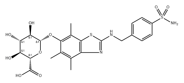 -bta--D-Glucopyranosiduronic  acid,  2-[[[4-(aminosulfonyl)phenyl]methyl]amino]-4,5,7-trimethyl-6-benzothiazolyl  (9CI) Structure