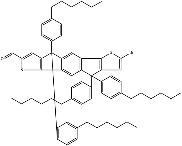 7-Bromo-4,4,9,9-tetrakis(4-hexylphenyl)-4,9-dihydro-s-indaceno[1,2-b:5,6-b']dithiophene-2-carbaldehyde Struktur