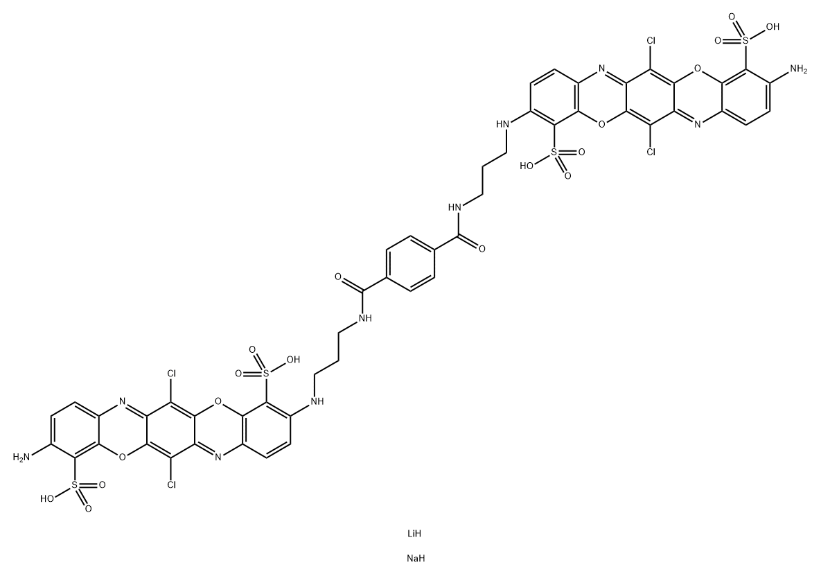 4,11-Triphenodioxazinedisulfonic acid, 3,3-1,4-phenylenebis(carbonylimino-3,1-propanediylimino)bis10-amino-6,13-dichloro-, lithium sodium salt Structure