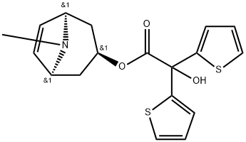 rel-(1R,3S,5S)-8-Methyl-8-azabicyclo[3,2,1]oct-6-en-yl-2-hydroxy-2,2-dithiophen-2-yl acetate Struktur