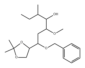 D-altro-Nonitol, 1,2,3,6-tetradeoxy-3-methyl-5-O-methyl-8,9-O-(1-methylethylidene)-7-O-(phenylmethyl)-, (3.xi.)- Struktur
