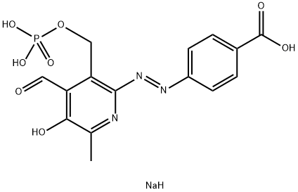 4-ホルミル-2-[(4-カルボキシフェニル)アゾ]-5-ヒドロキシ-6-メチル-3-ピリジルメトキシホスホン酸トリナトリウム 化学構造式