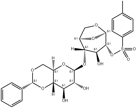 β-D-Glucopyranose, 1,6-anhydro-4-O-[4,6-O-[(R)-phenylmethylene]-β-D-glucopyranosyl]-, 2-(4-methylbenzenesulfonate),1374030-54-2,结构式