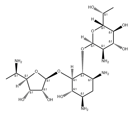 D-Streptamine, O-5-amino-5,6-dideoxy-β-D-allofuranosyl-(1→5)-O-[2-amino-2,7-dideoxy-D-glycero-α-D-gluco-heptopyranosyl-(1→4)]-2-deoxy- Structure