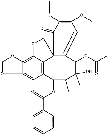 1H,14H-Benzo[1,8]cycloocta[1,2,3-cd][1,3]dioxolo[4,5-g]benzofuran-1-one, 5-(acetyloxy)-8-(benzoyloxy)-5,6,7,8-tetrahydro-6-hydroxy-2,3-dimethoxy-6,7-dimethyl-, stereoisomer (9CI) Structure