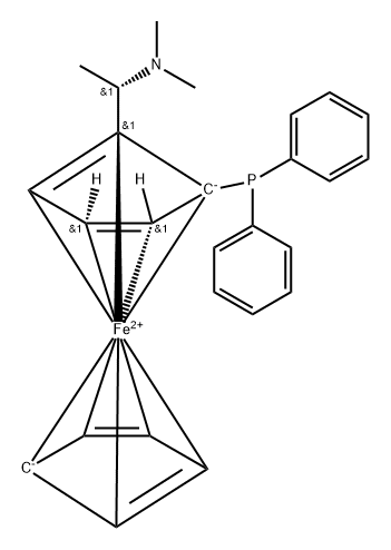 (S)-N,N-二甲基-1-[(R)-2-双(二苯基膦基)二茂铁基]乙胺, 137695-36-4, 结构式