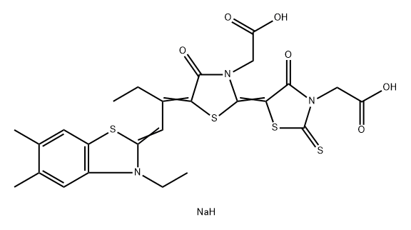 2-{5-[(2E,5E)-3-(羧基氨基甲基)-5-{1-[(2E)-3-乙基-5,6-二甲基-2,3-二氢-1,3-苯并噻唑-2-亚基]丁烷-2-亚基}-4-氧代-1,3-噻唑烷-2-亚基]-4- 结构式